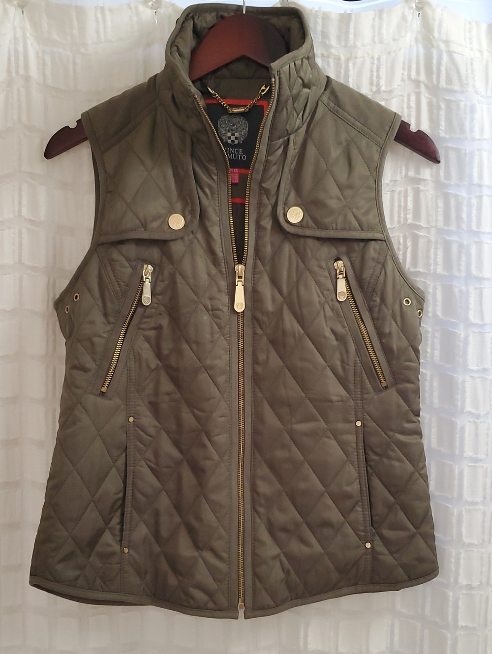 Vince Camuto Olive Quilted Vest with Gold Hardware